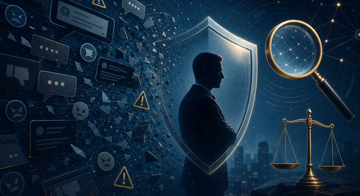 Defamation and online attack response for executives concept