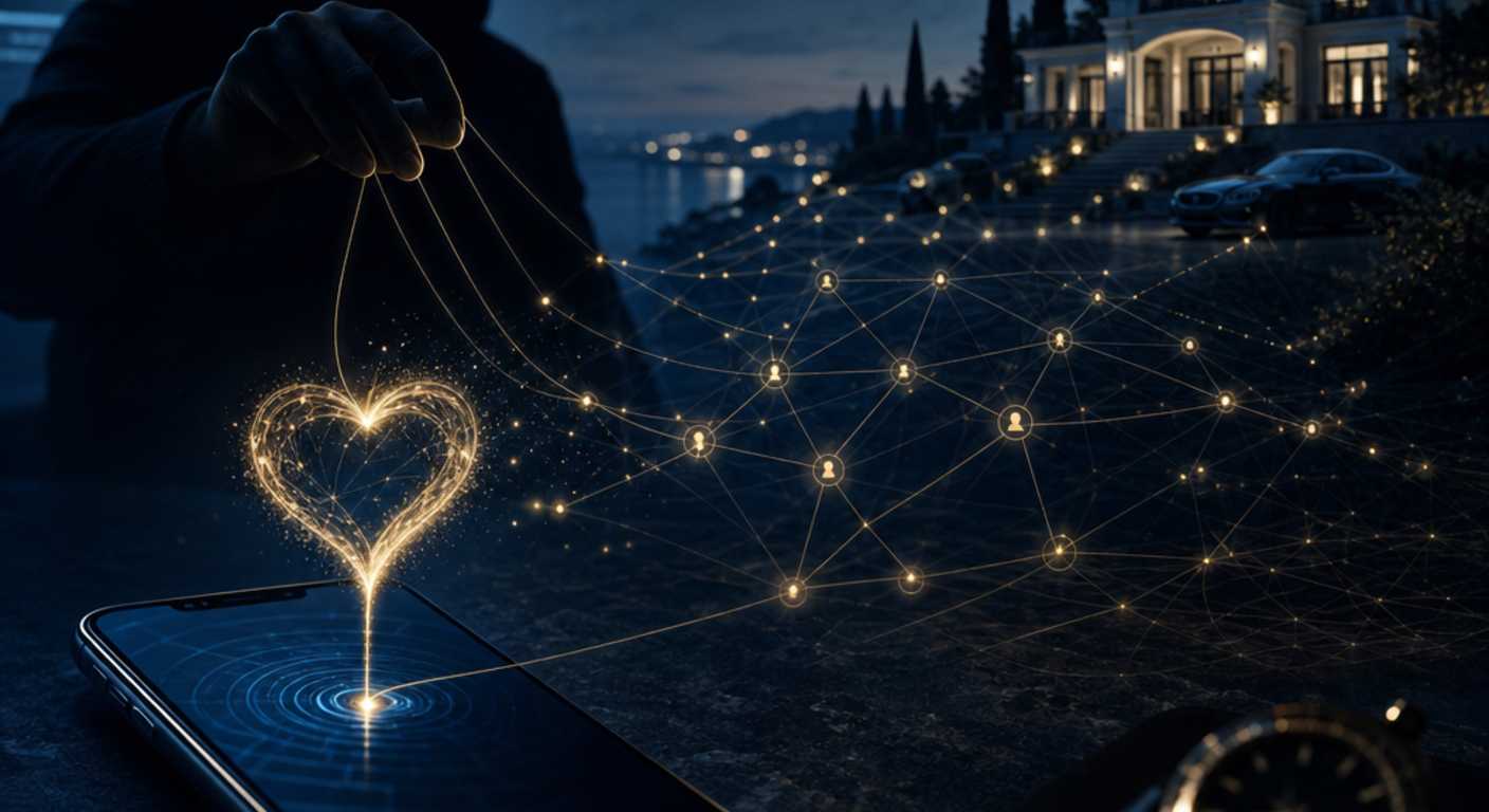 Romance and catfishing scams targeting a wealthy household concept